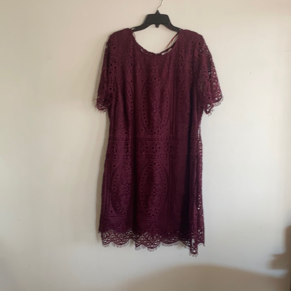 Skies Are Blue Burgundy Lace Short Sleeve Dress